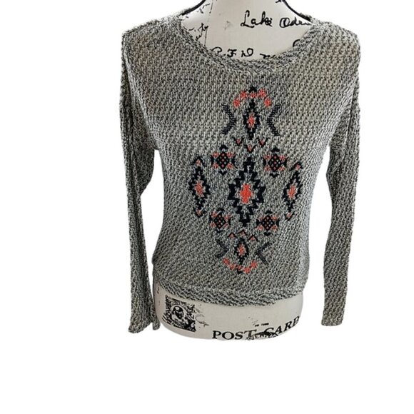 ALYA Knit Aztec Sweater Womens Hi Low Casual Long Sleeve Crew Neck Size S - Picture 1 of 9